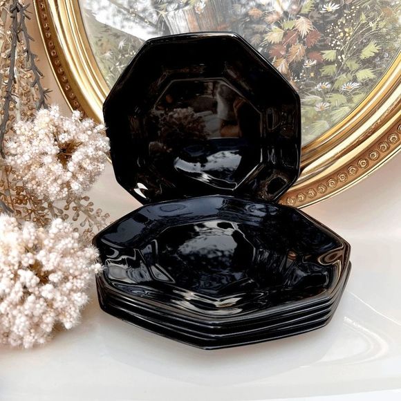 6 ASSIETTES À dessert Arcoroc Octime vintage octogonales noires EUR 35